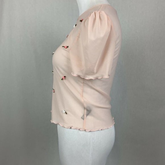 Urban Outfitters sheer mesh floral 90's short slee - Picture 6 of 6